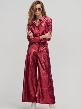 Lanhtropy Metallic Cherry Linen Culotte Pants